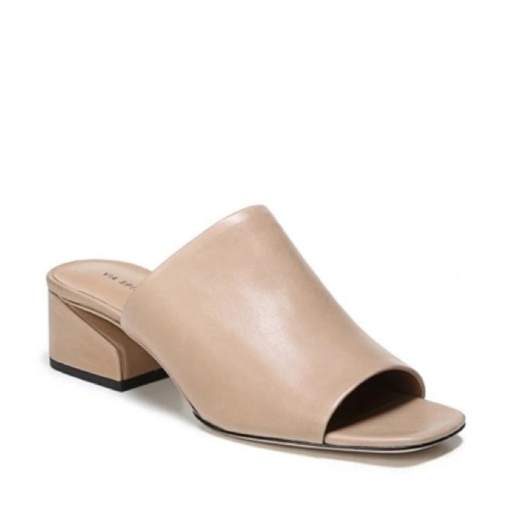 VIA SPIGA Porter Peep Toe Leather Mule in Desert Size 9